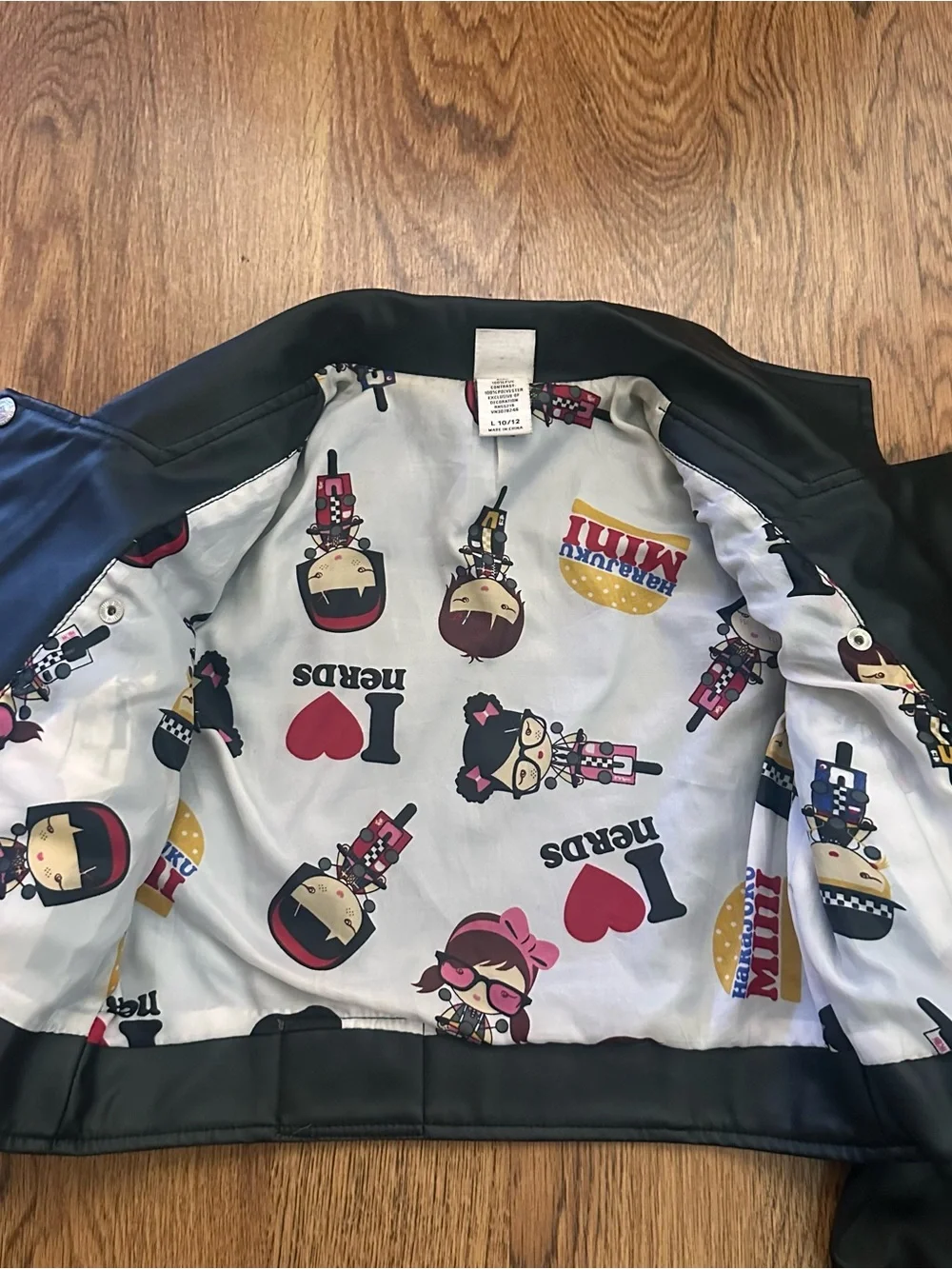 Harajuku Mini Target Black Faux vegan Leather Moto Jacket size 10-12 Vintage